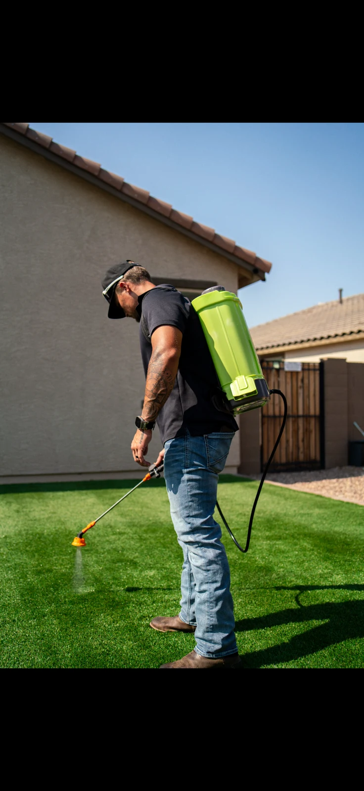 Applying pet-safe, enzyme-free turf treatment